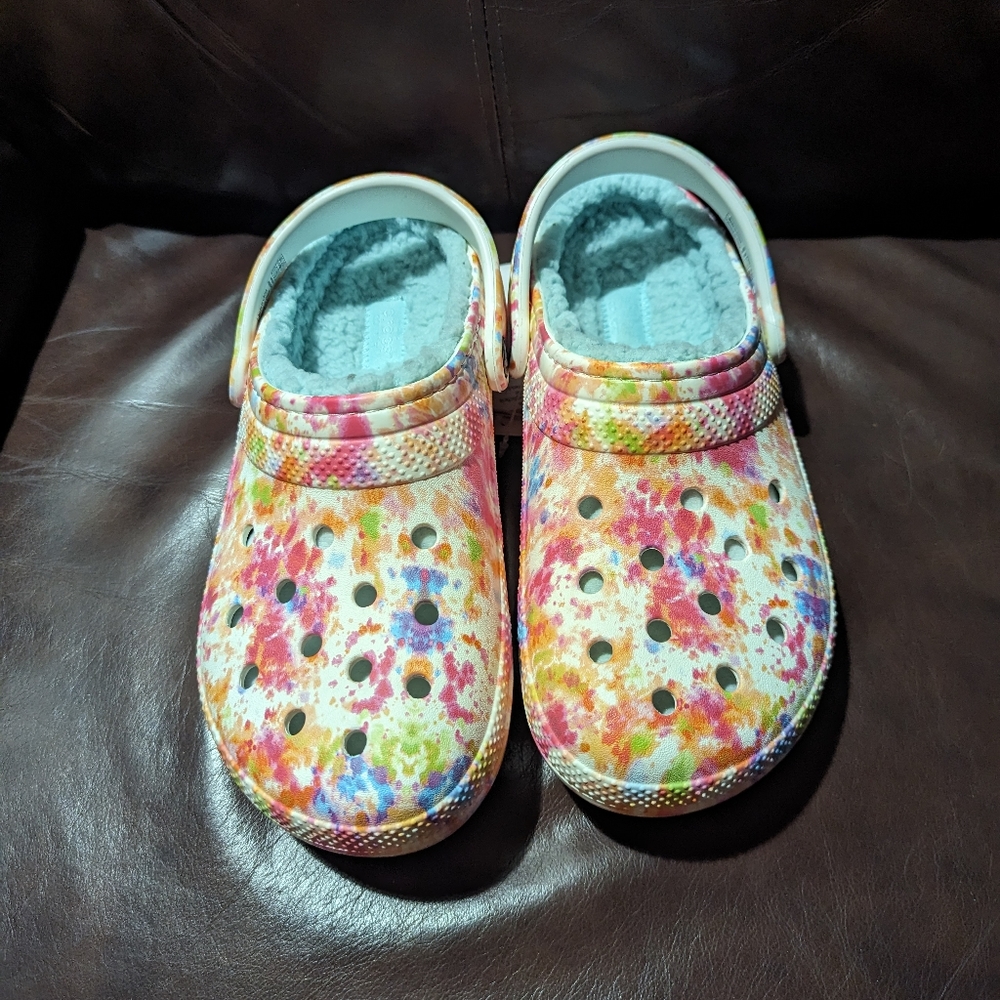 Tie-dye lined crocs